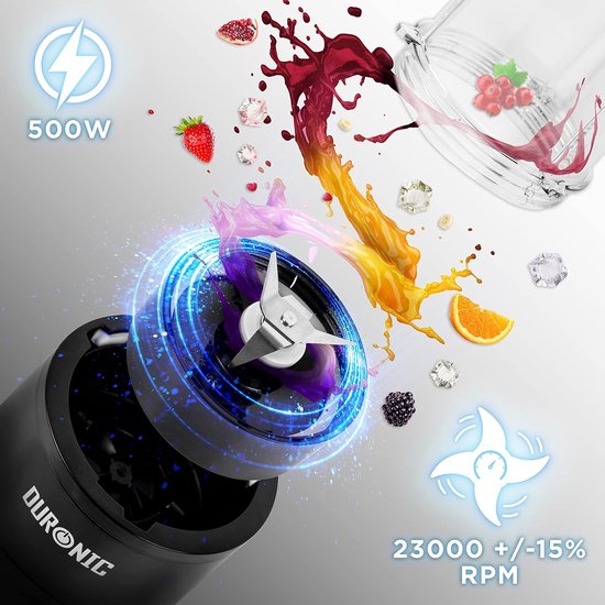 Mini Blender, 570ml Drinking Bottle, Electric Mixer 500W, Juicer Stainless Steel Blades, 2-in-1 Smoothie Maker, BPA Free, Protein Fitness, Baby Food High Conduction Mixer van MINI — afbeelding 2