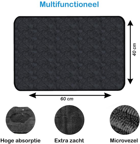 Lingette microfibre gris foncé de 60x40 cm. Icônes pour haute absorption, extra doux et microfibre.