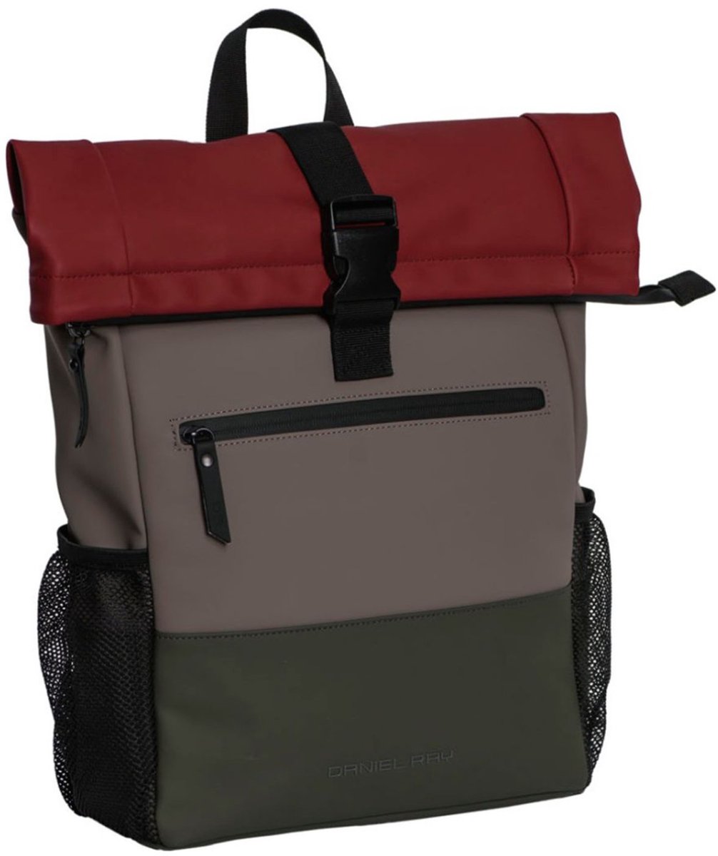 Daniel Ray Portland Rolltop Laptop Rugzak Waterproof - 15,6 inch Inhoud 17,5 liter - Burgundy / Taupe / Forest Green
