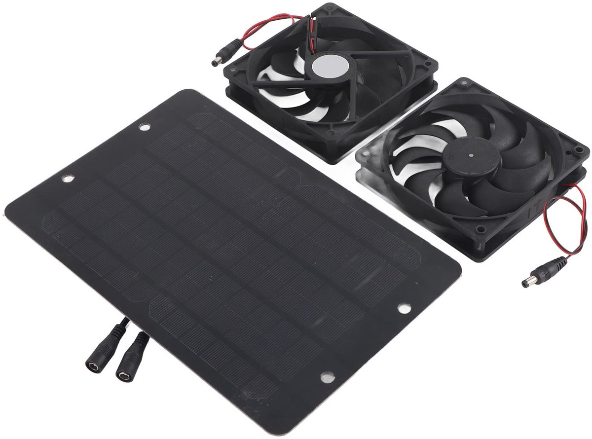 Zonnepaneel Ventilatorkit Dual Air Extractor Outdoor Ventilatieapparatuur Powered Fan, 15W Uitlaatventilator met Kabel voor Kleine Kippenhokken, Schuren, Huisdierenhuizen,