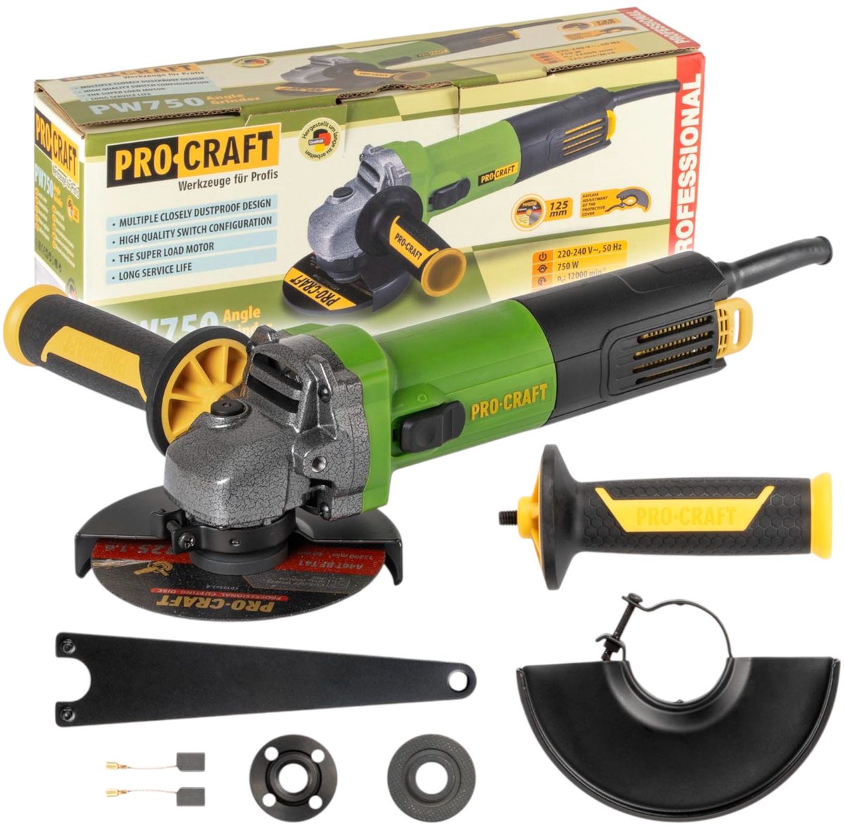 Procraft PW750 haakse slijper 750 watt 125 mm