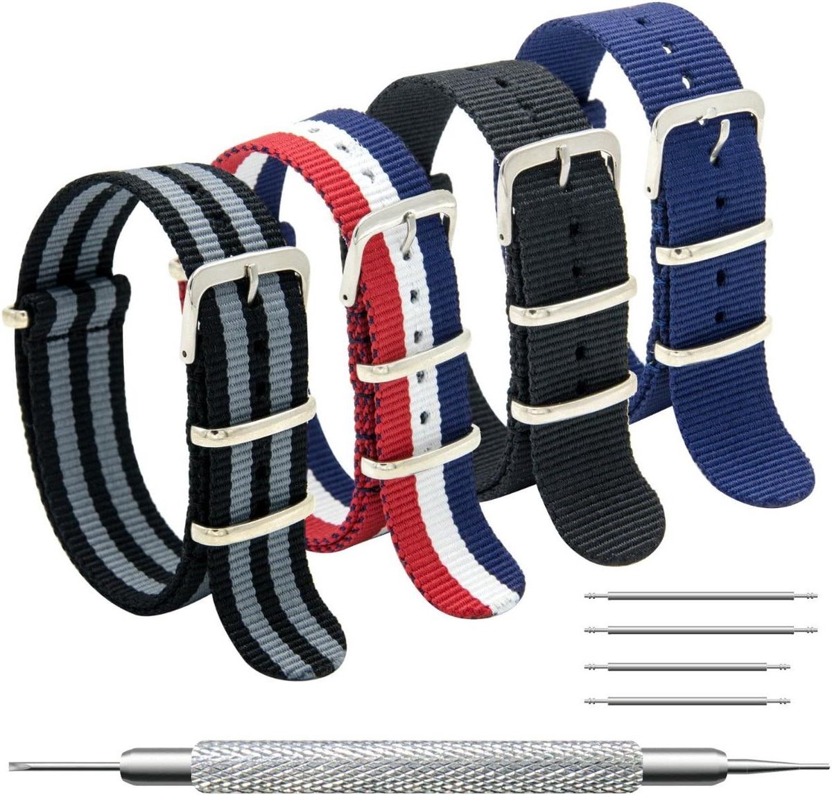 Cosensi - Nylon NATO-band in 4-8 verpakkingen - 16 mm, 18 mm, 20 mm, 22 mm, 24 mm