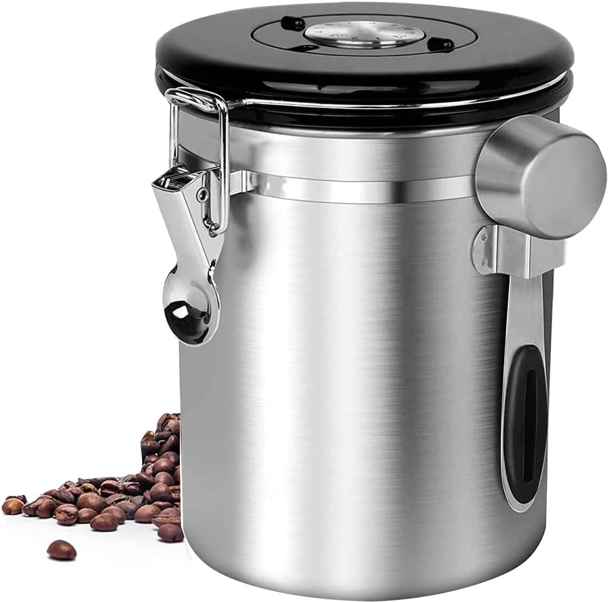 Unyqoos® Luchtdichte roestvrijstalen koffiecontainer met schep en versheidscontrole