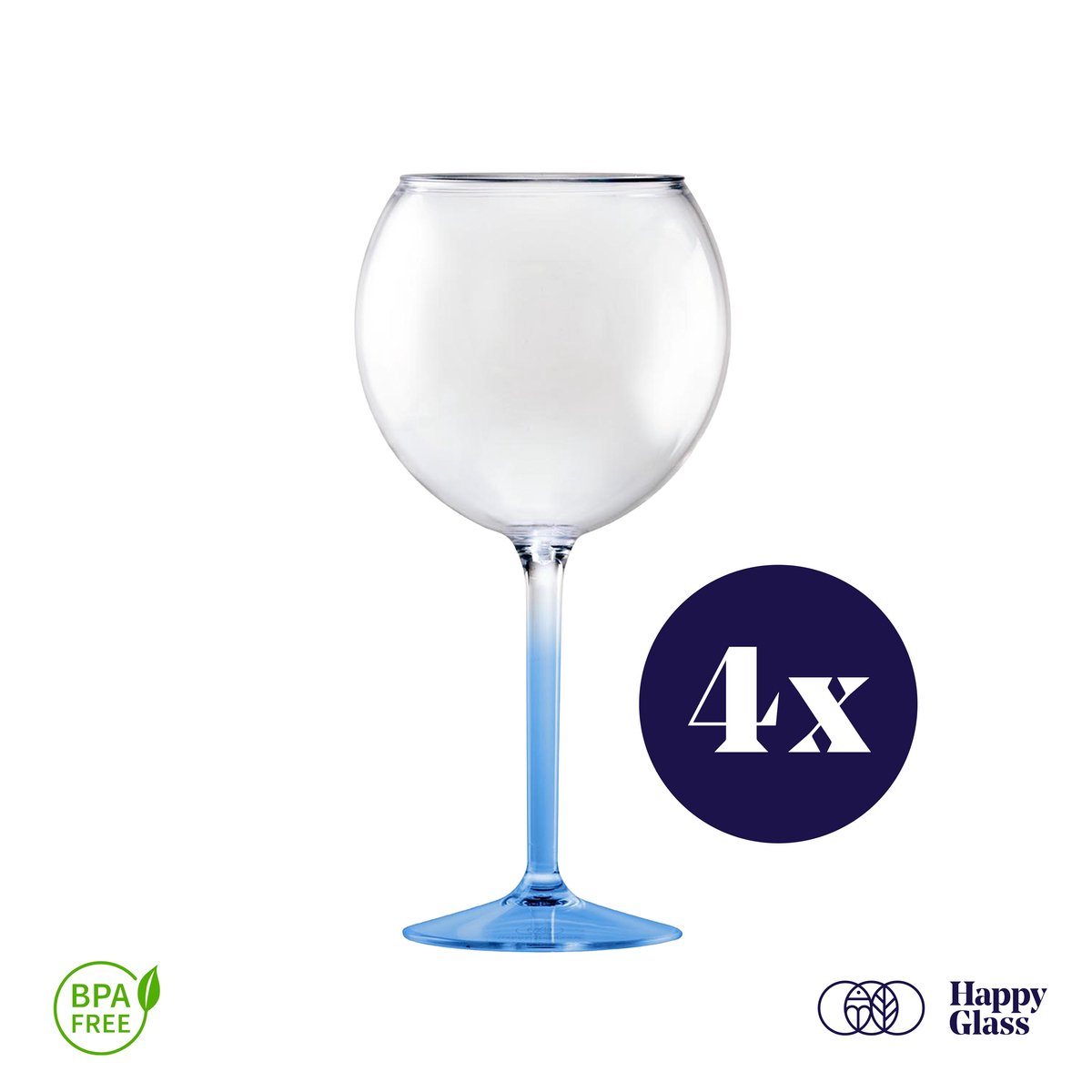 HappyGlass Miss Liza - Set van 4 kunststof Gin Tonic glazen - 63cl - Marine blue steel - BPA-vrij Tritan
