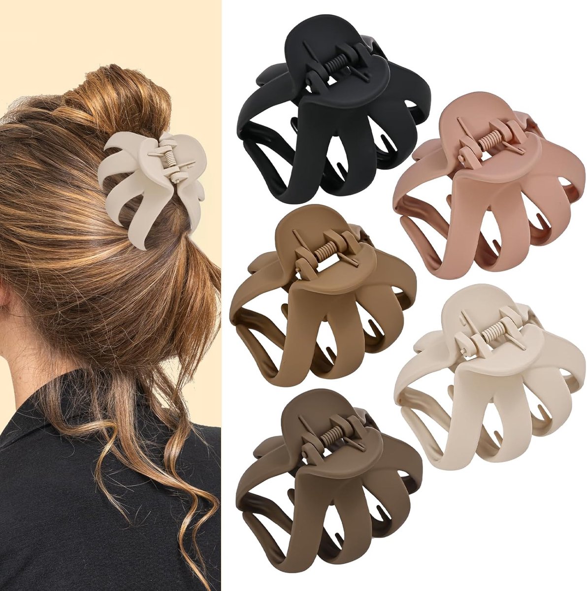 Famanu - 5-pack octopus klauwclips, medium, antislip, voor dik/krullend/lang haar