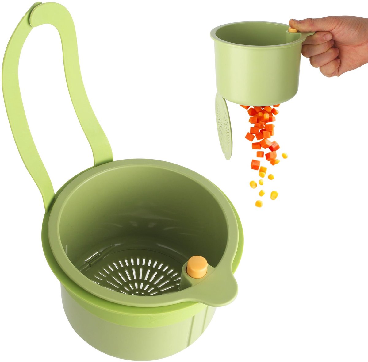 Unyqoos® Handige gootsteenzeef met snap-knop en multifunctionele filtermand