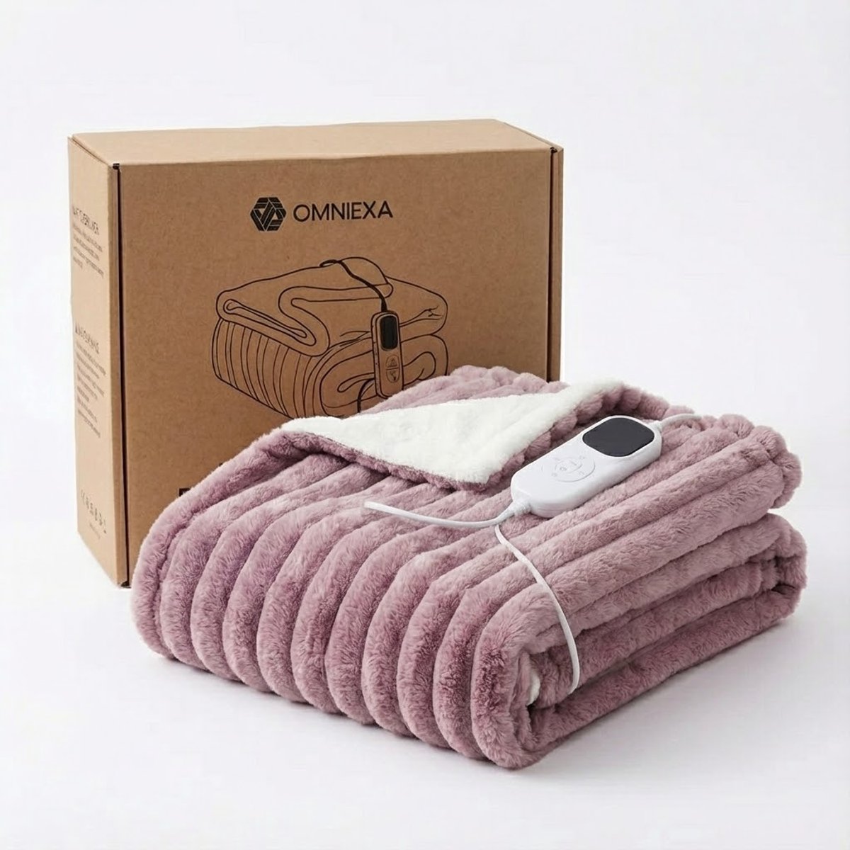 OMNIEXA Luxe Elektrische Deken Roze - XXL 180x160 cm - Ribbed Flannel & Sherpa - 9 Standen - Timer - Knuffelzachte Warmtedeken voor 2 Personen - Wasbaar – foto 5