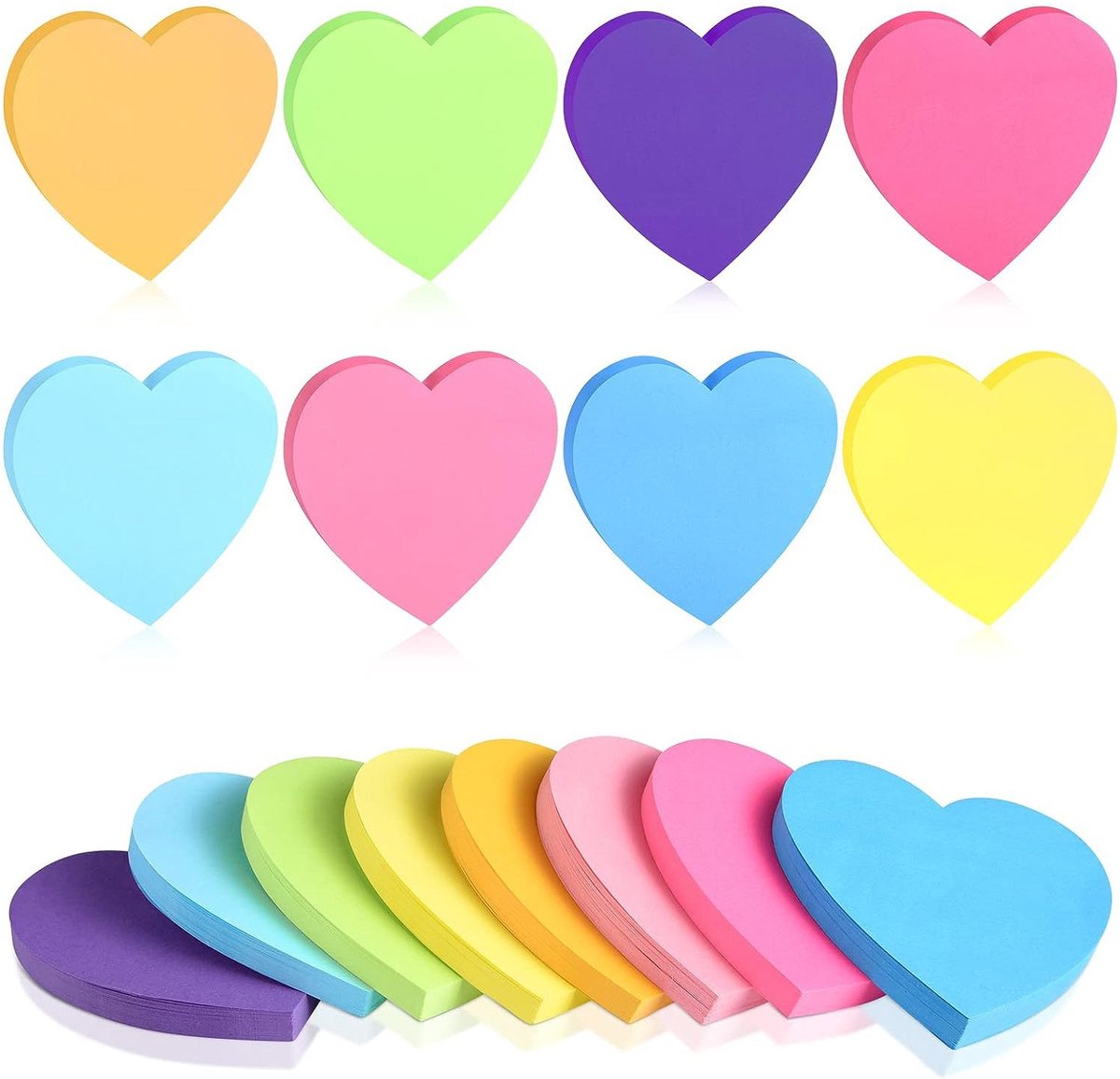 longziming -8-Kleuren Hartvormige Zelfklevende Stickers – 7×7 cm – Handige Notitieblaadjes voor School, Kantoor, Planners en Boeken – Creatieve Kleuren voor Organisatie en Markering