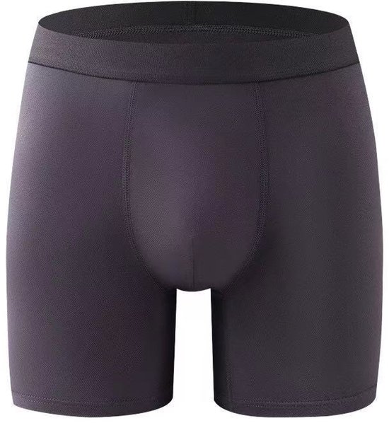 Donkergrijze boxershorts van bamboe met een grijze tailleband en naden aan de voorkant.