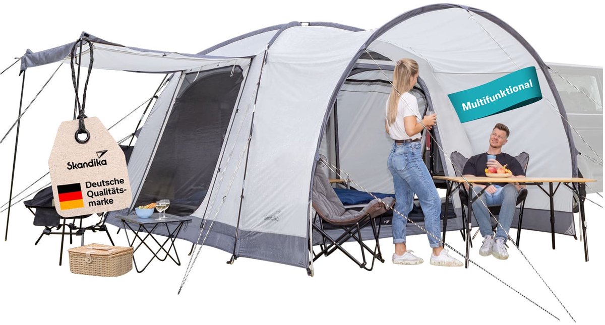 Skandika Koepeltent Pitea 4 Flex Protect Bundle met van-slot Plus - campingtent voor 4 personen, met slot voor bestelwagen, ingenaaide tentbodem, waterkolom 5000 mm, UPF 50+, tent, camping, outdoor