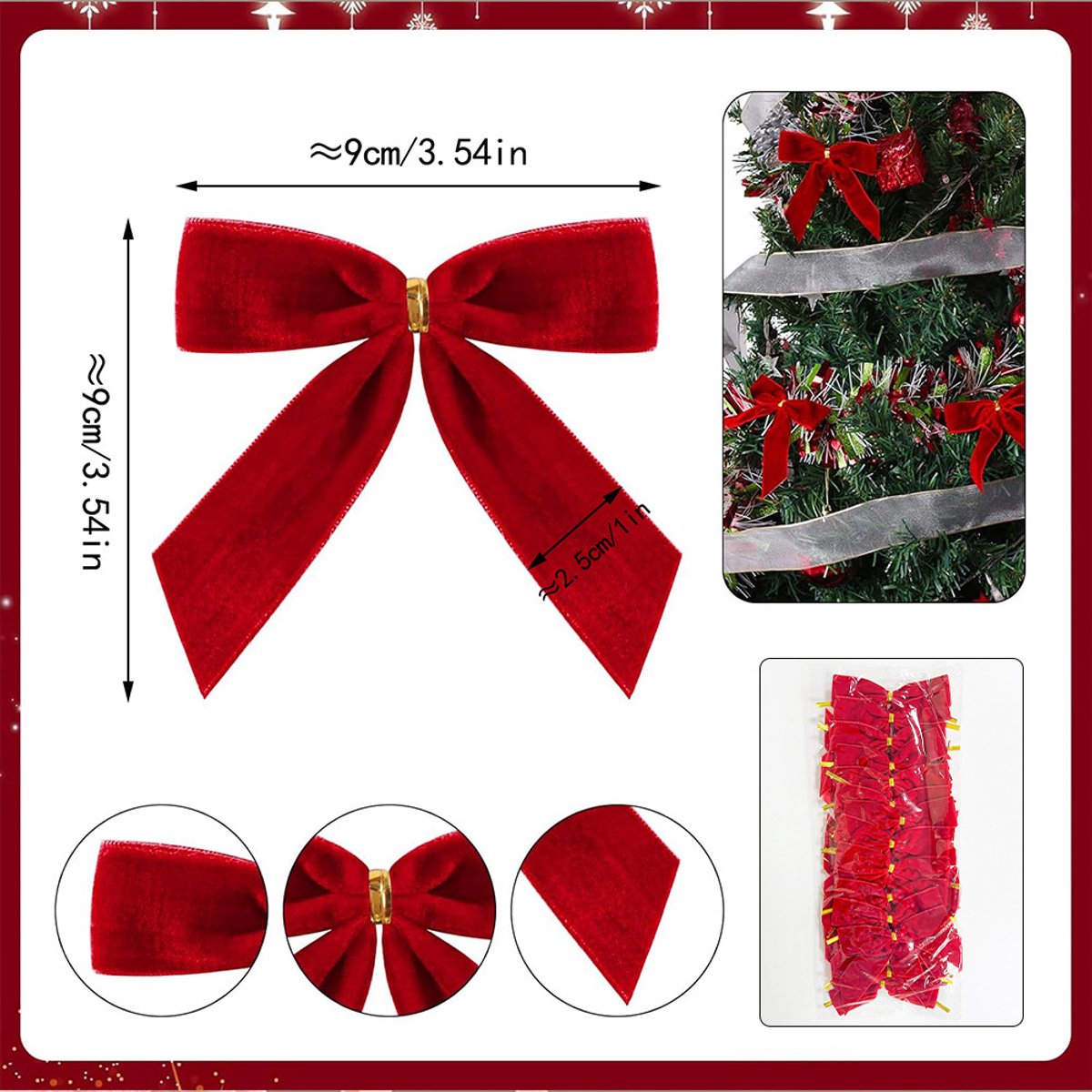 Fluwelen Kerststrikken - 24 Stuk - Kerst Strikken - Kerst Decoratie Strikjes - Kerstversiering - Kerstdecoratie voor binnen - Kerststrikjes Rood - Kerstboom Decoratie - Kerstsfeer - voor Cadeauverpakking Deur Vintage Slinger Krans - Rood – foto 5