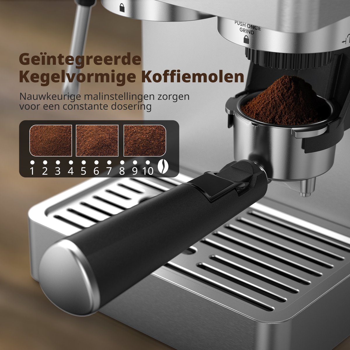 AIRMSEN Espressomachine - Met Ingebouwde Bonenmaler - 20 Bar - Stoomstaf - RVS - Touchscreen - Americano & Latte - Zilver — afbeelding 5