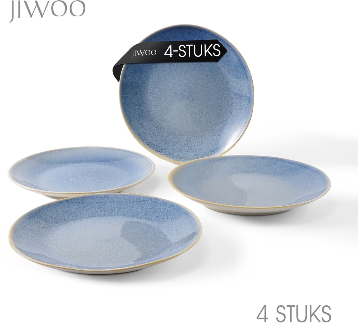Set van 4 borden (Ø27,7 cm / 10,5 inch) dinerborden, lunchborden, dubbel reactief glazuur, serviesset 4 persoons, Geschikt voor restaurants, cateringbedrijven, familiefeesten, banketten en picknicks, Magnetron-vaatwasserbestendig, keramiek