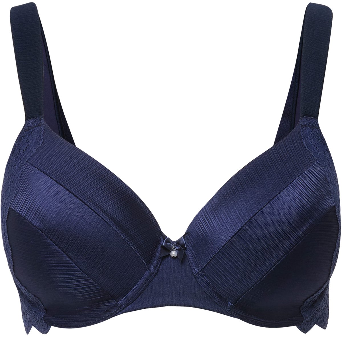 Ulla Popken Dames - Beugelbeha zachte cups satijn kant - Nachtblauw