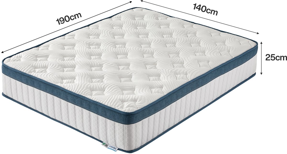 Tribesigns Pocketveringmatras - Matras 90x140 - 25cm dik - Binnenveringmatras met Gel-Traagschuim - met Oeko TEX Certificaat - 7 Zone Orthopedisch Matras - Pocketveringmatras Gemiddelde Hardheid H3 thumbnail 2