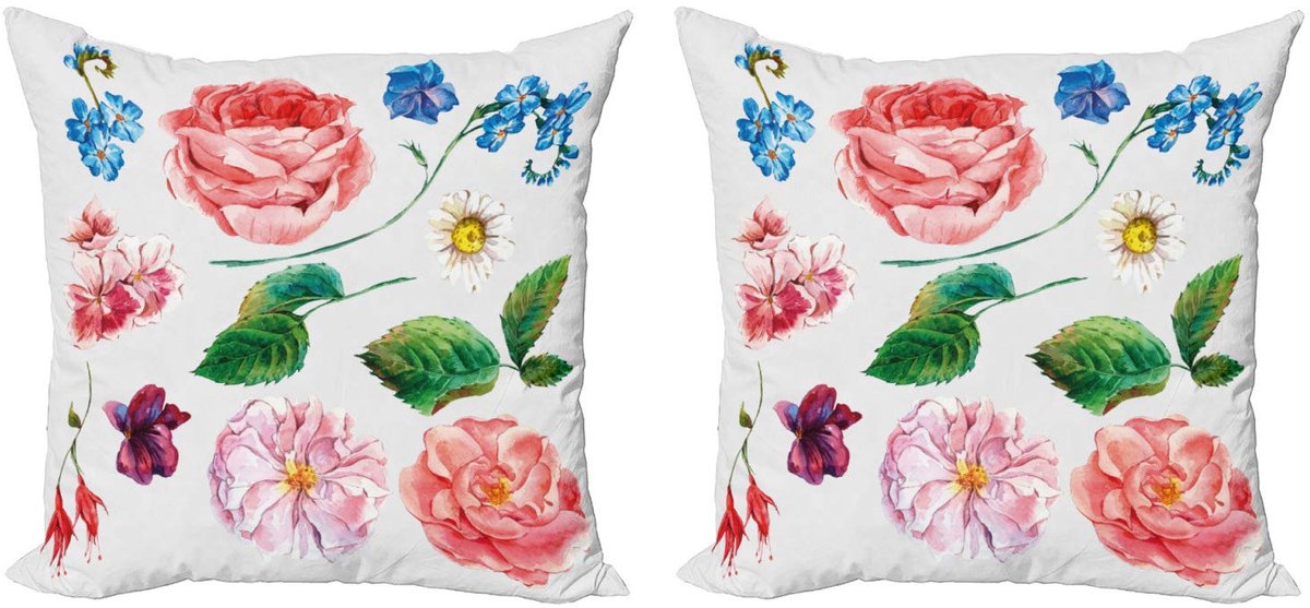 ABAKUHAUS Kussenhoes Set – 40x40 cm – Boeketprint – Dubbelzijdig Multicolor Roze