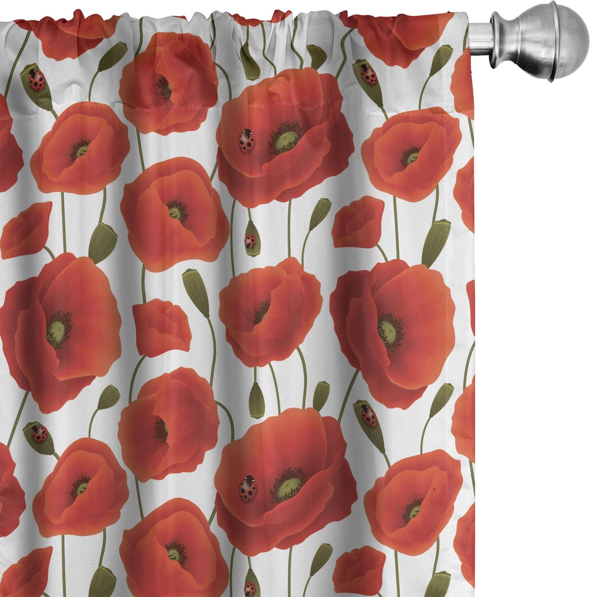 ABAKUHAUS Klaproos gordijnen – 2x75x175 cm – Microvezel – Halfdonker – Oranje/Olijf/Wit