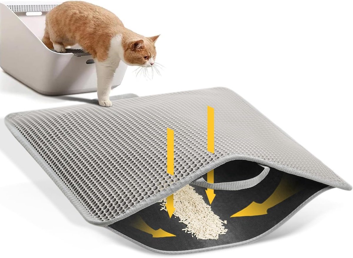 Stunq® Dubbellaagse Honingraat Kattenmat met Handgreep - Grijs - 76 x 54,5 cm