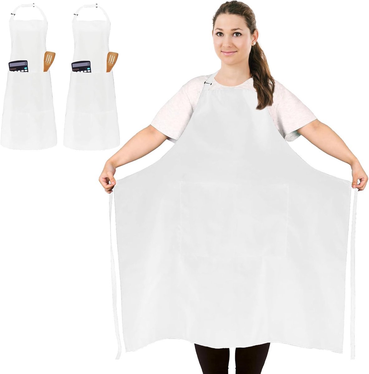Stunq® Ruime Keuken Schort Plus Size Wit Met Verstelbare Sluitingen en Voorzakken
