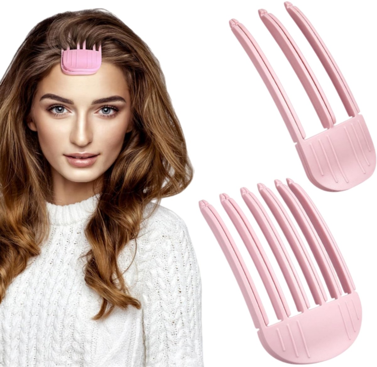 2-delige - Haarvolumeclip voor ponystyling - Volumizing Haarclip voor Dames - Volumizing Styling Tool - Snelle Haarstyling Tool - Naadloze Root Lifting Clip - Geschikt voor het creëren van een volumineuze pony en het liften van haarwortels - Roze