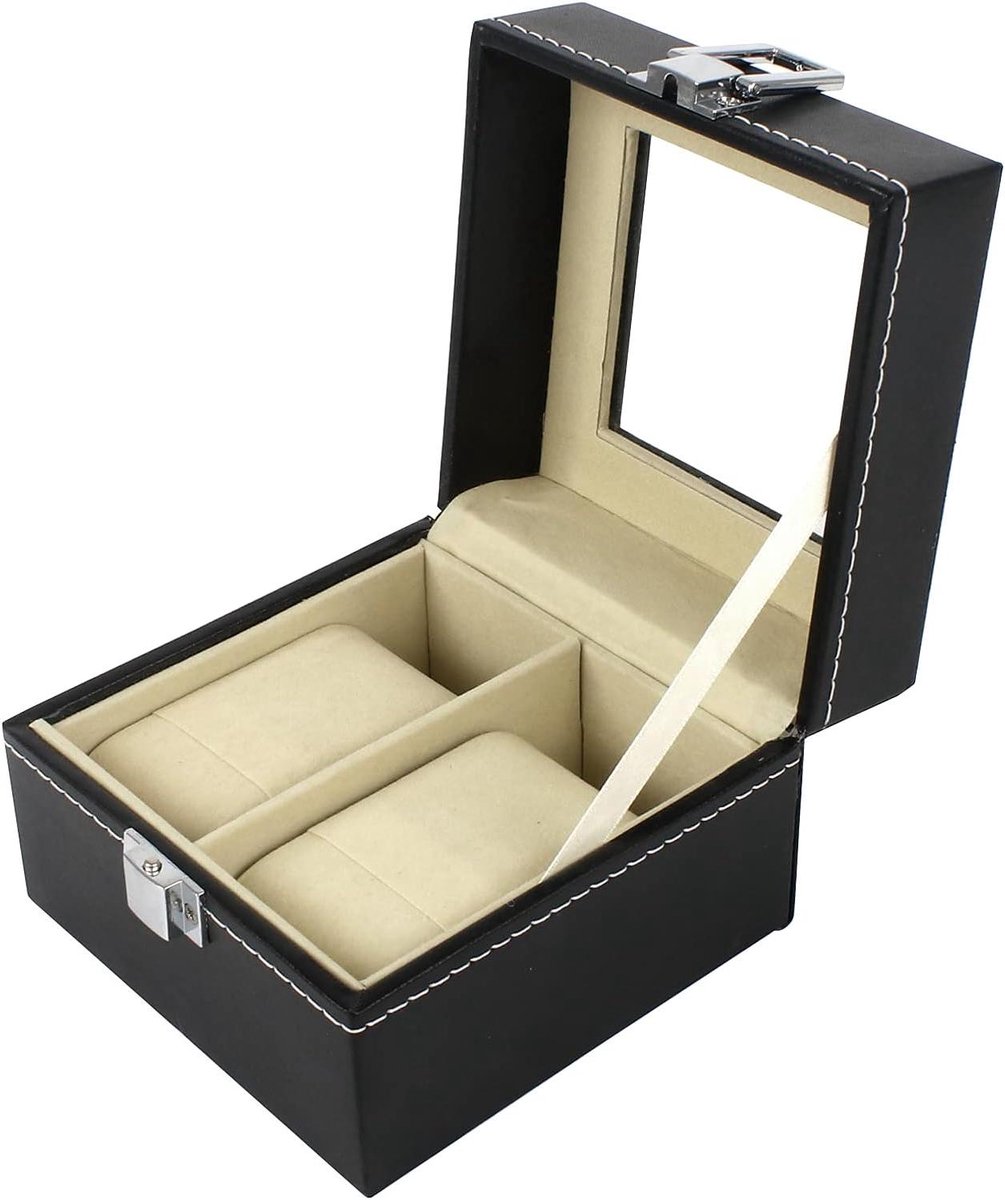 Horloge opbergbox voor heren van PU met 2 vakken - Horlogebox met afneembare kussens - Geschenk voor Moederdag en Vaderdag - Stijlvolle horlogeopslag met luxe uitstraling