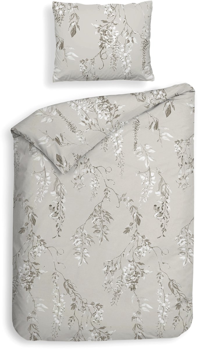 Heckettlane Dekbedovertrek Chiara - Bedlinnen met Takken print - 140x200-220 cm - Grijs - Dekbedovertrek van 100% Katoen-Flanel Grey