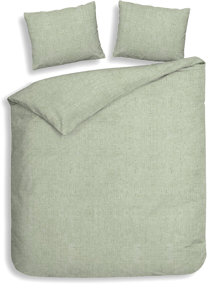 Heckettlane Dekbedovertrek Franela - Effen Bedlinnen - 240x200-220 cm - Lits-Jumeaux - Groen - Dekbedovertrek van 100% Katoen-Flanel Laurel Green
