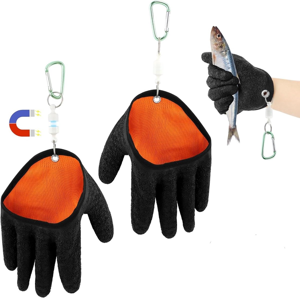 Daity 2-pack - Magnetische drukknoop-vis handschoenen, antislip, lekbestendig, waterdicht, snel drogend, professionele vis handschoenen geschikt voor het hanteren van vis.