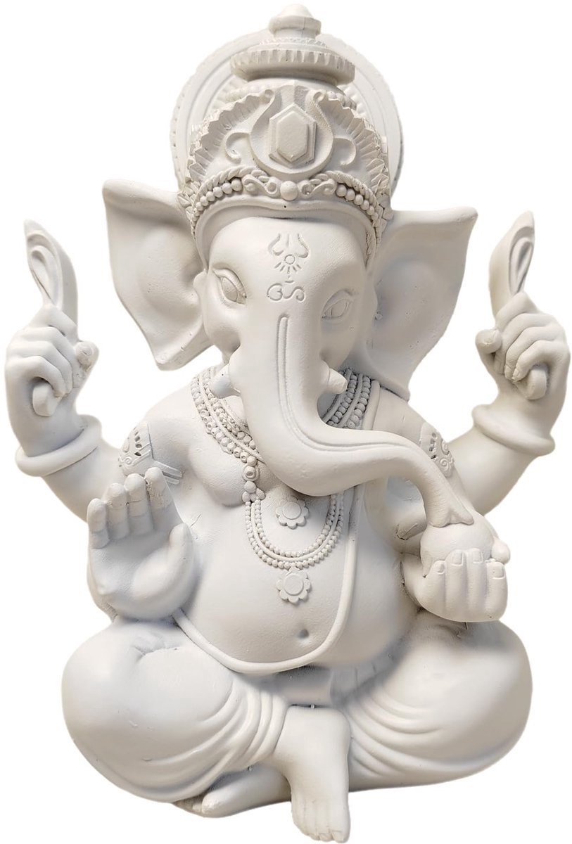Stunq® Ganesha Boeddhabeeld - Decoratief Figuur Woonkamer (20cm, Wit)