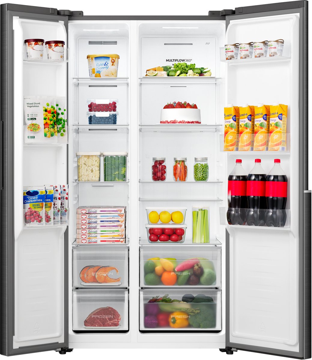 ETNA AKV5178ZWA - Amerikaanse koelkast - No-Frost - 178 cm hoog - 544 liter - Energielabel E - Invriesvermogen 10 kg/24u - Geluidsniveau 39 dB - LED Display - SuperCool - FastFreeze - Deuralarm - Interter Compressor - Multi Airflow - Energy Saving — afbeelding 3