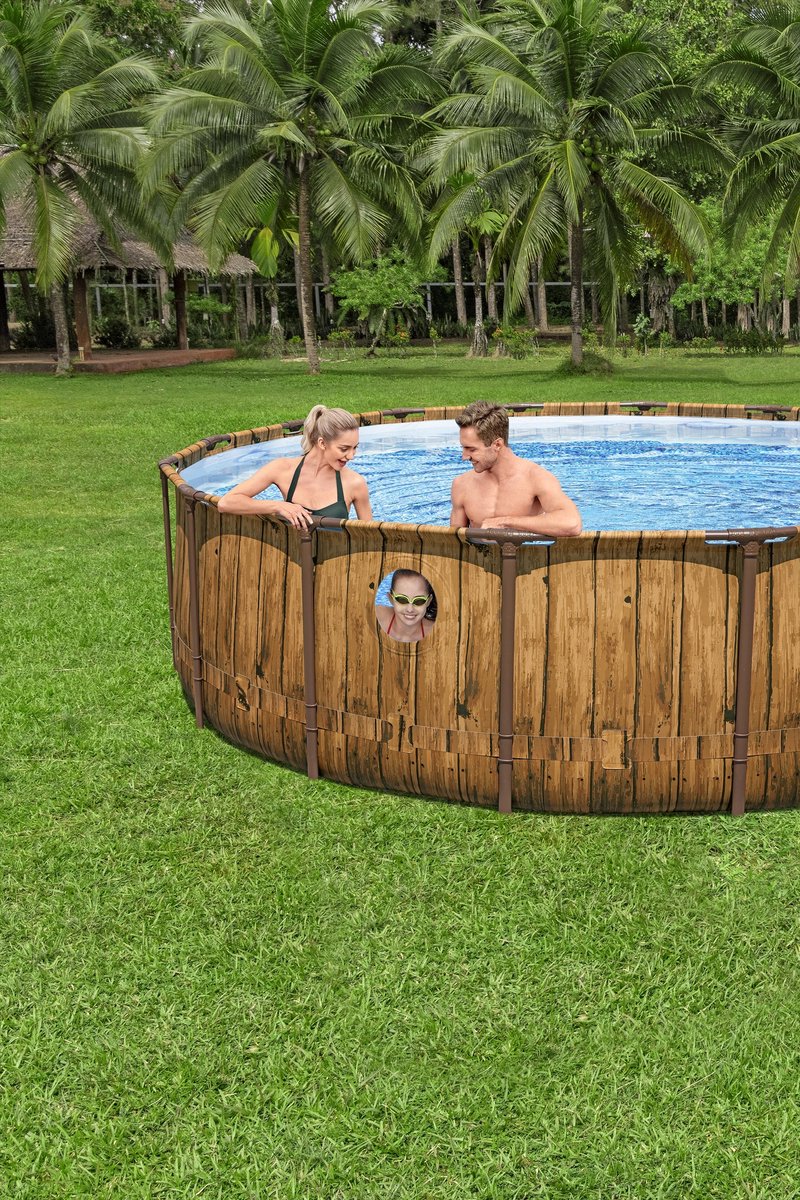 Bestway - Power Steel Swim Vista - Opzetzwembad inclusief filterpomp en accessoires - 488x122 cm - Houtprint - Rond — afbeelding 4