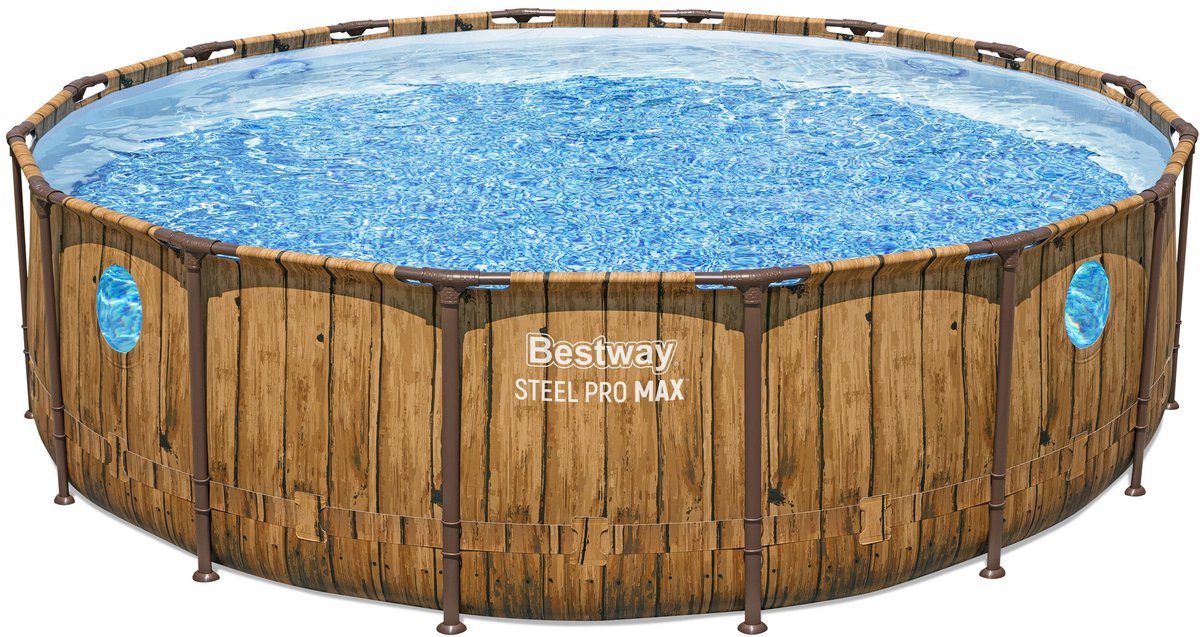 Bestway - Power Steel Swim Vista - Opzetzwembad inclusief filterpomp en accessoires - 488x122 cm - Houtprint - Rond