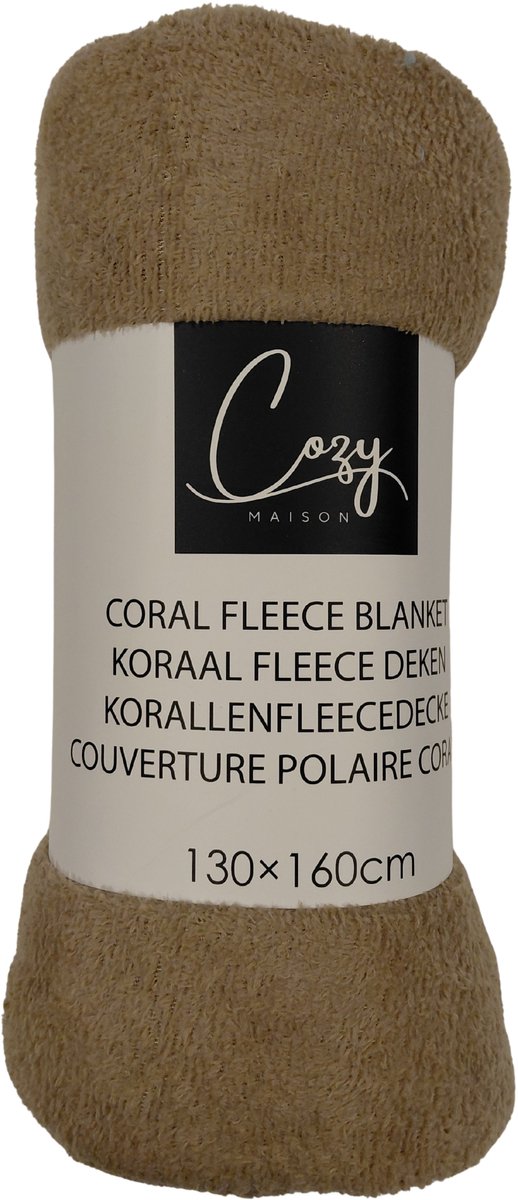 Cozy Maison Fleecedeken Coralfleece – Woondeken – Plaid - Beige – 130×160 cm – 180 GSM – Luxe knuffeldeken - Superzacht & Warm