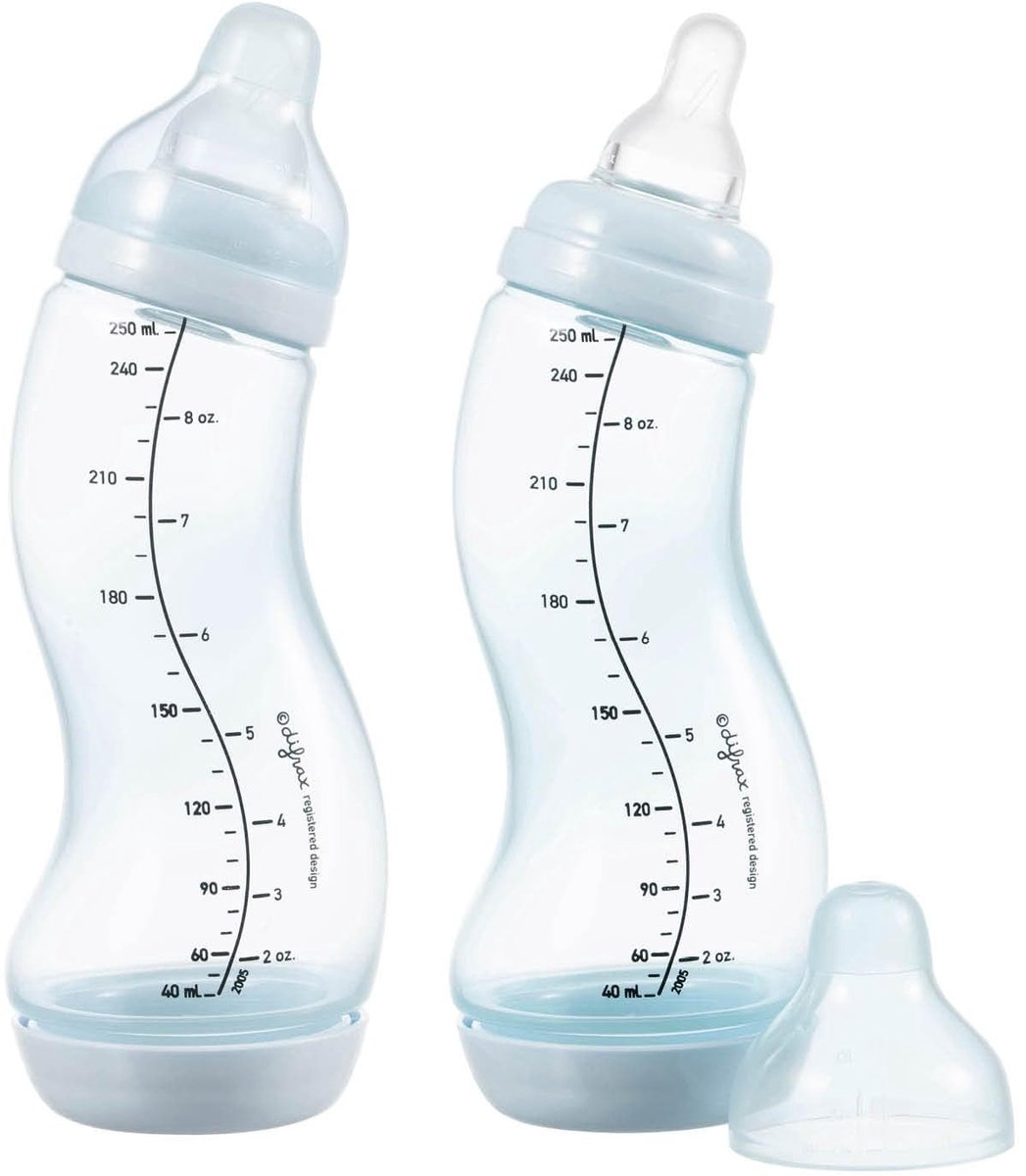 Bol.com Difrax Babyfles 250 ml Natural - S-fles - Anti-Colic - Lichtblauw- 2 stuks aanbieding