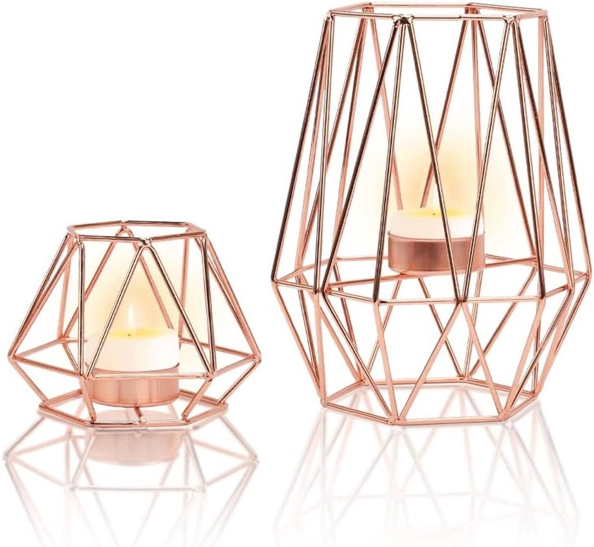 Stunq® Set van Twee Geometrische Theelichthouders van Glas - Perfect voor een Intieme Sfeer