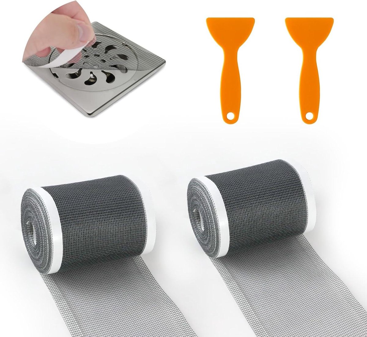 Doucheafvoer haarvangers Set van 2 - Vloerafvoerafdekkingen - Mesh stickers - Haarvanger - Filterstickers badkamer wasserij keuken - Plastic schep - Doucheafvoer vloerafvoer
