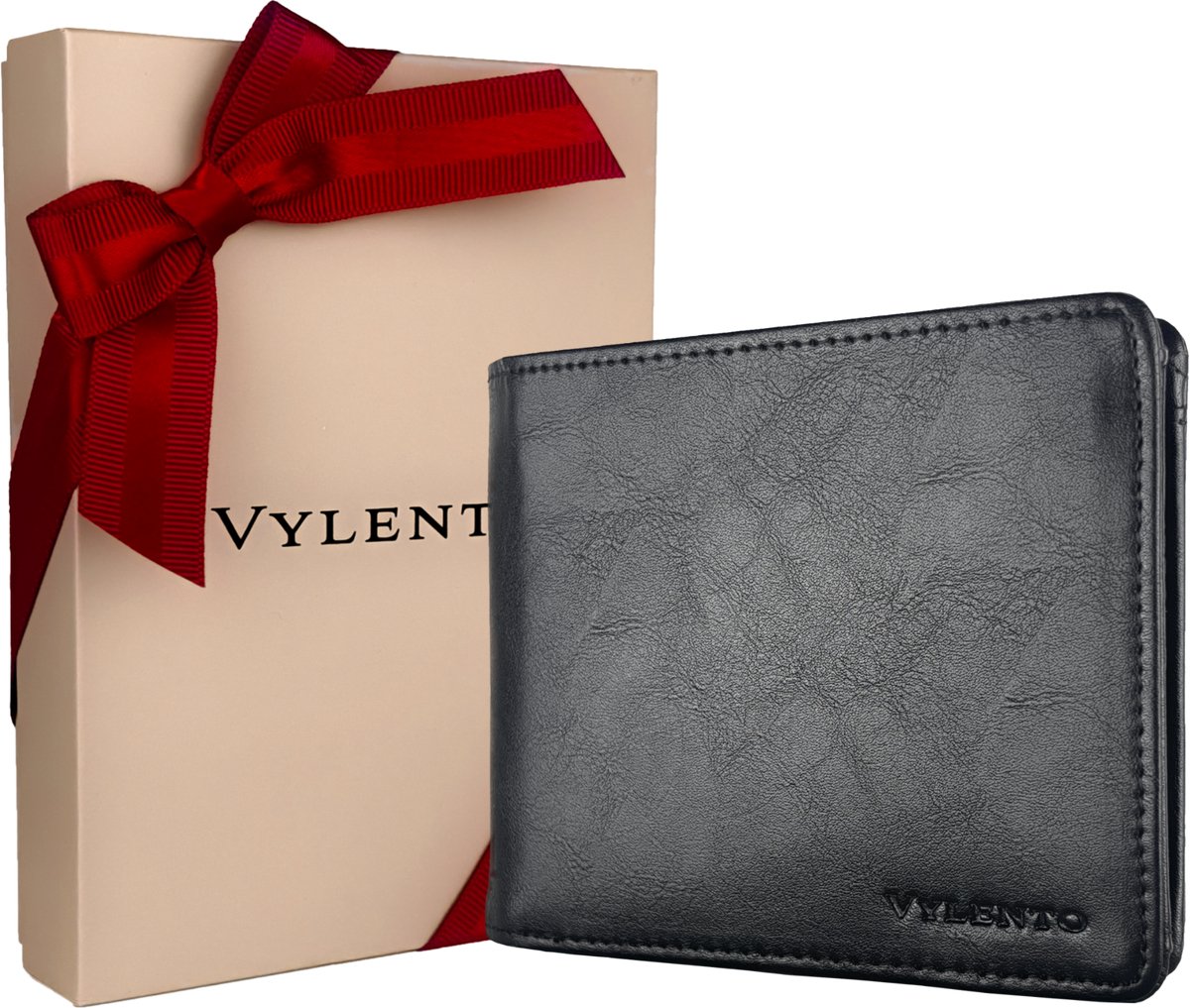 Vylento Venture Wallet - Portemonnee Heren - RFID Portefeuille voor 16 pasjes - Billfold met Speciaal Muntvak - Beurs met Beschermd Briefgeld Vak - Inclusief Luxe Vaderdag Cadeaubox - Zwart