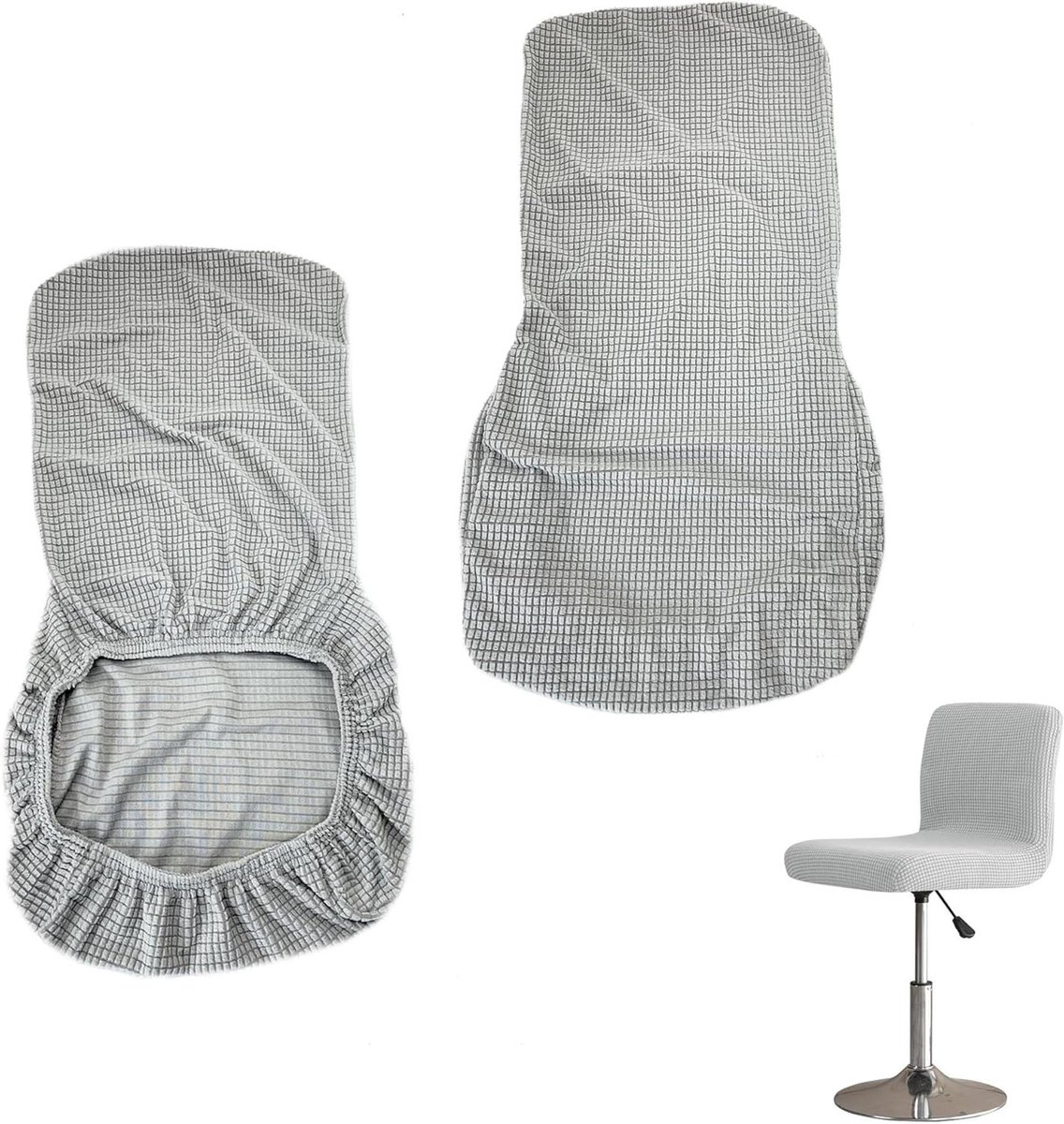 Cosensi Set van 2 Barkrukken met Afneembare en Wasbare Stretch Stoelhoezen - Voor Korte Draaistoel, Eetkamerstoel, Barkruk met Rugleuning - Lichtgrijs Any