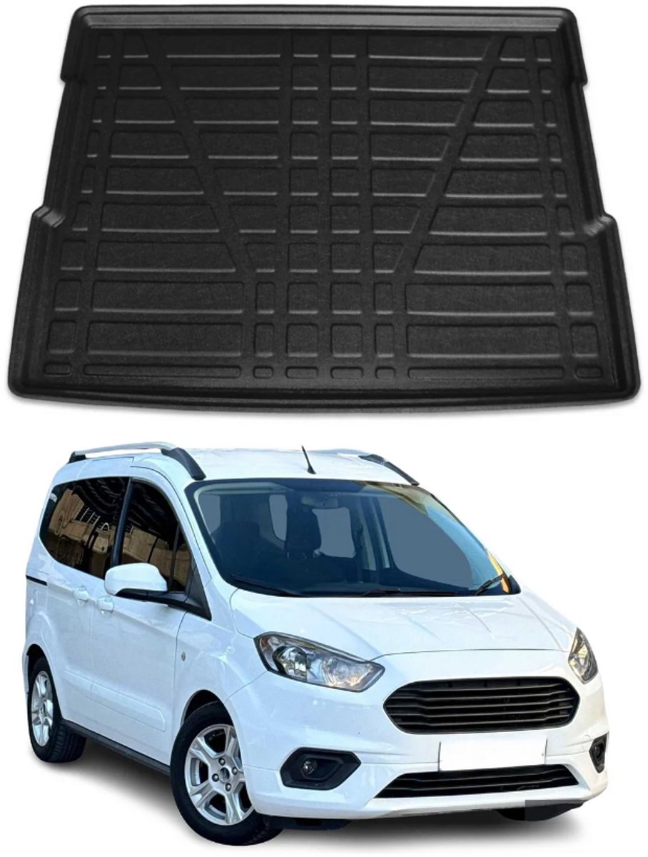 Kofferbakmat Voor Ford Tourneo Courier 2014 t/m 2024 TPE Rubber Zwart Kofferbak Mat