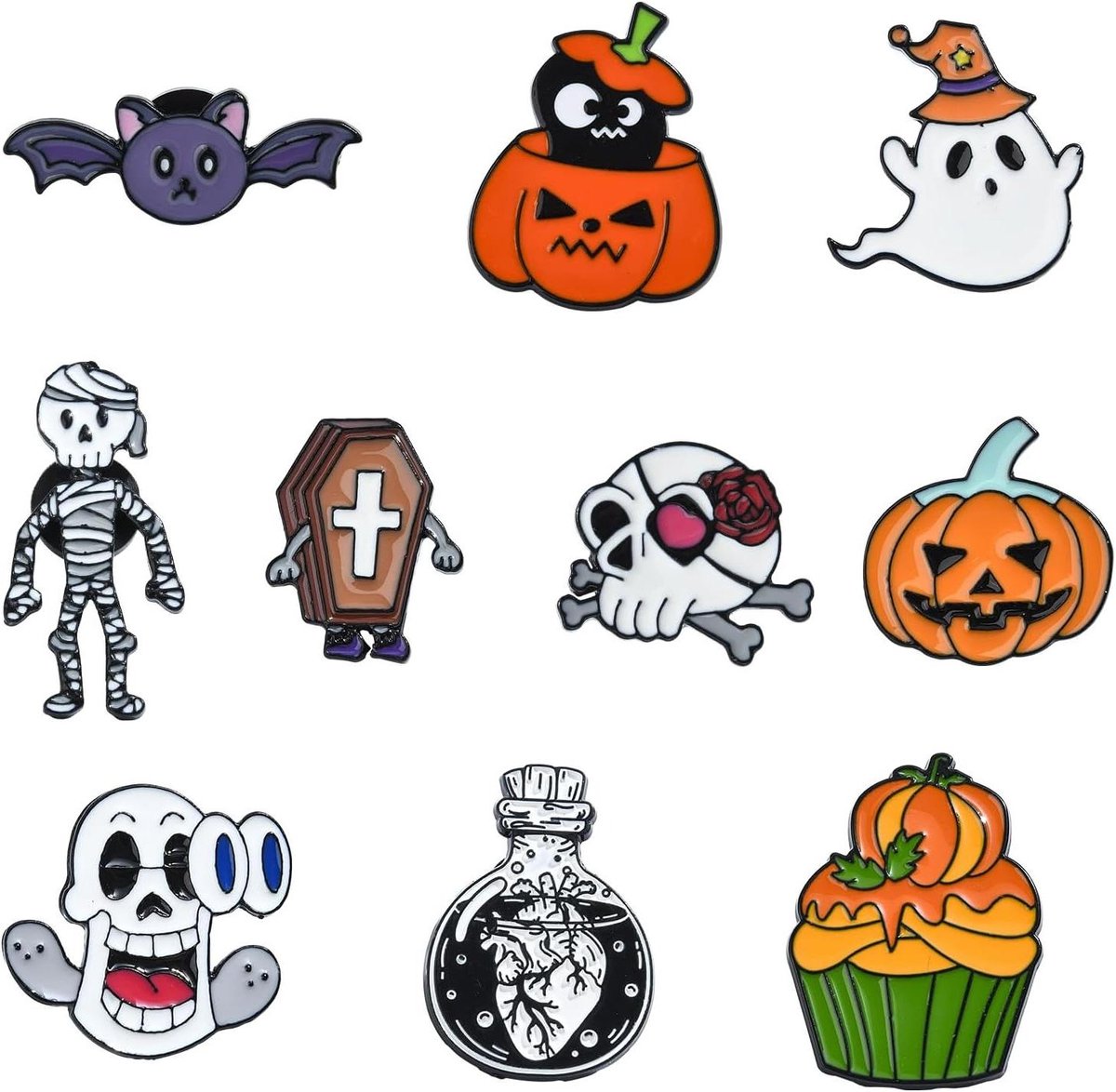 Cosensi - Halloween broche pin pompoen geest schedel - set van 10 stuks. Geinige emaille pins voor hoeden, kleding, rugzakken, tassen en sieraden. Leuk voor mannen en knutselliefhebbers.