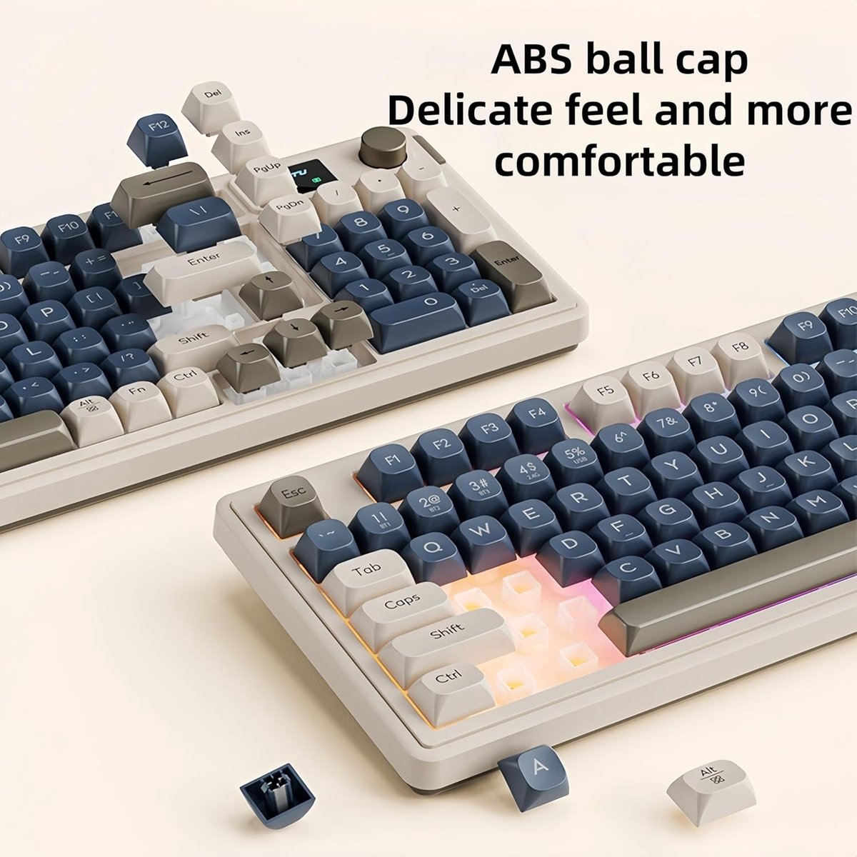Draadloos toetsenbord met 3 modi (Bluetooth 5.1/2.4G draadloos en bedraad Type-C), RGB-membraantoetsenbord met achtergrondverlichting en draaiknop, gamingtoetsenbord (groen). thumbnail 2
