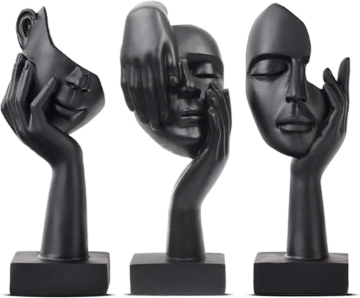 Abstracte zwarte figuren sculptuur set voor woonkamer en kantoor - 3-delige moderne decoratie met elegante uitstraling