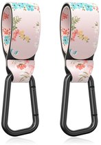 BOTC Kinderwagen tassenhaakjes - Leer - Haakjes voor tassen - Set van 2 - Extra stevig - Buggy haakjes - Roze bloem