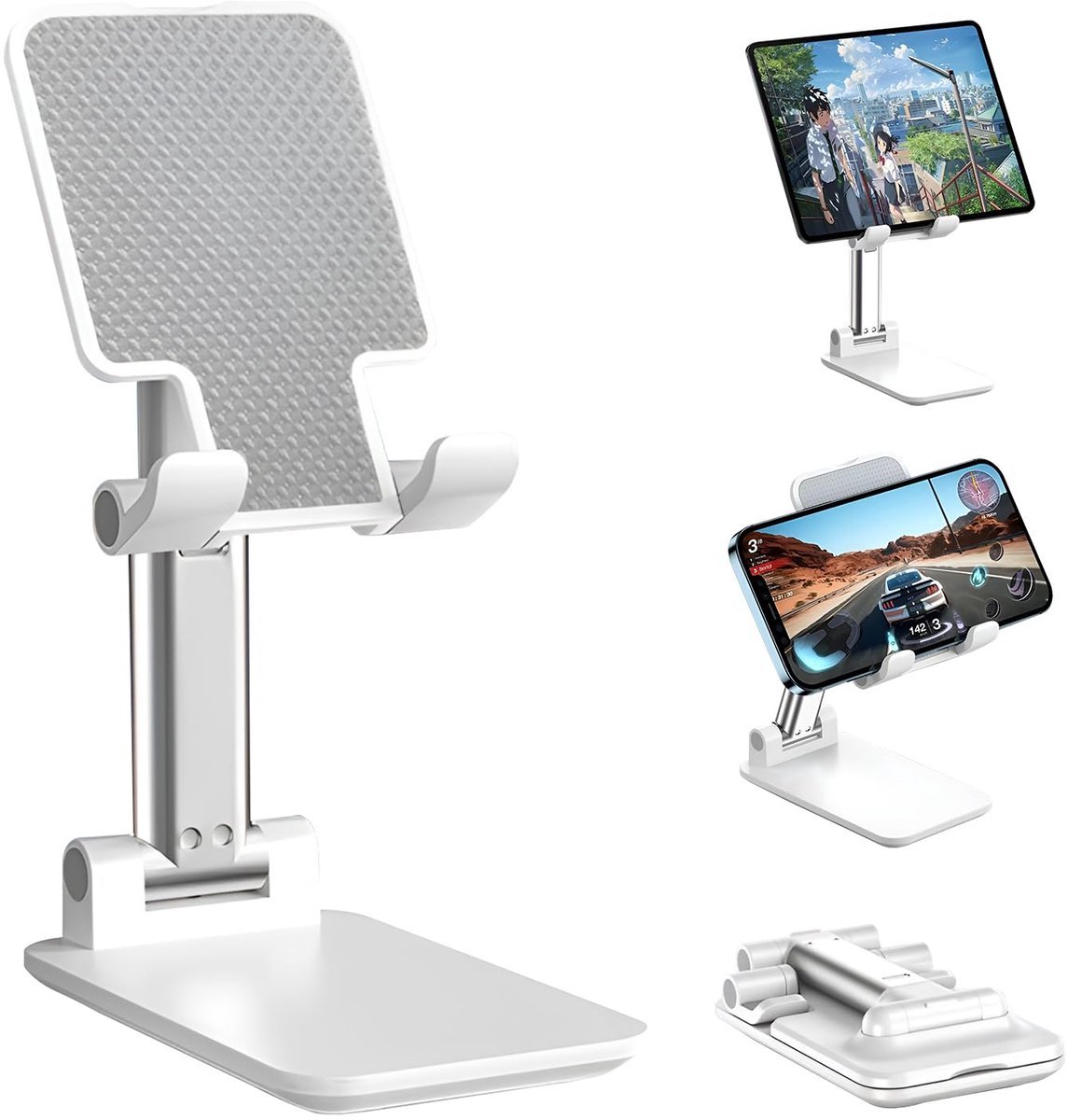 Stunq® Universele Verstelbare Telefoonhouder - In Hoogte & Hoek, Opvouwbaar (Zwart)