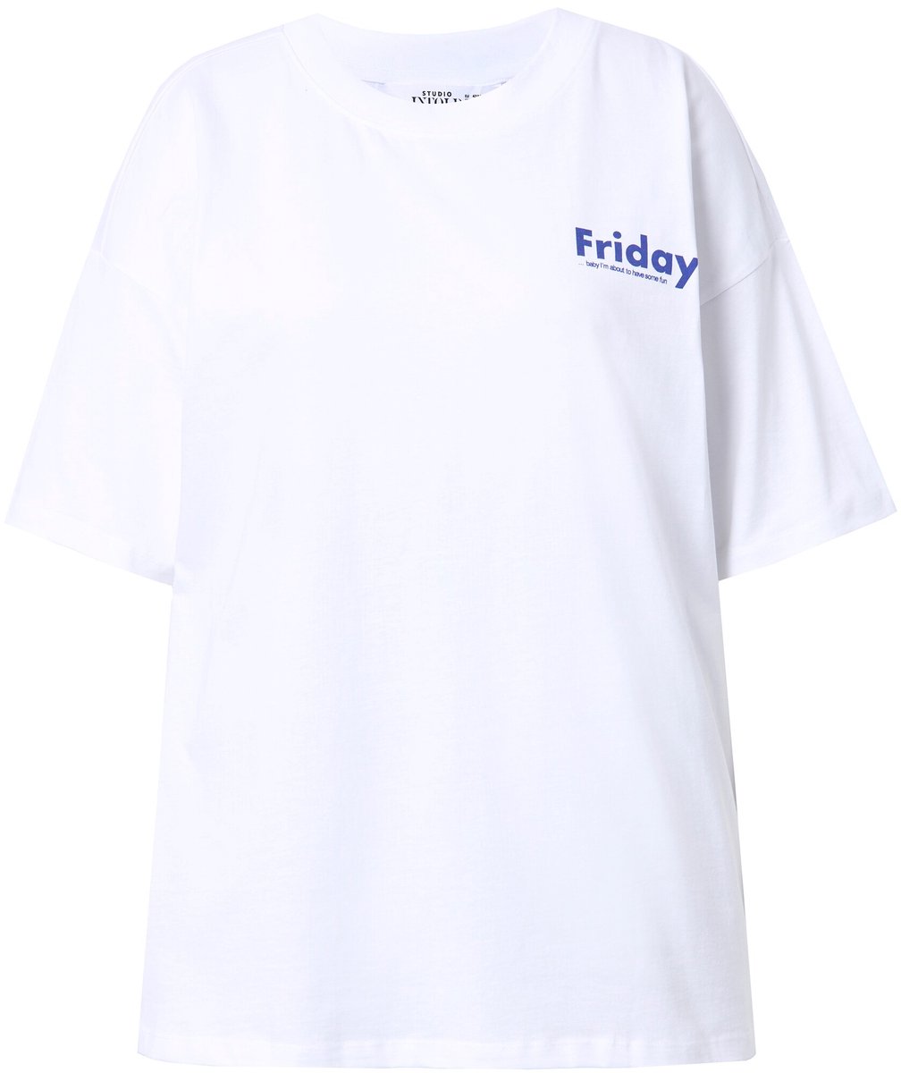 Studio Untold - Dames - T-shirt oversized print op achterkant ronde hals - Sneeuwwit - Maat 46+