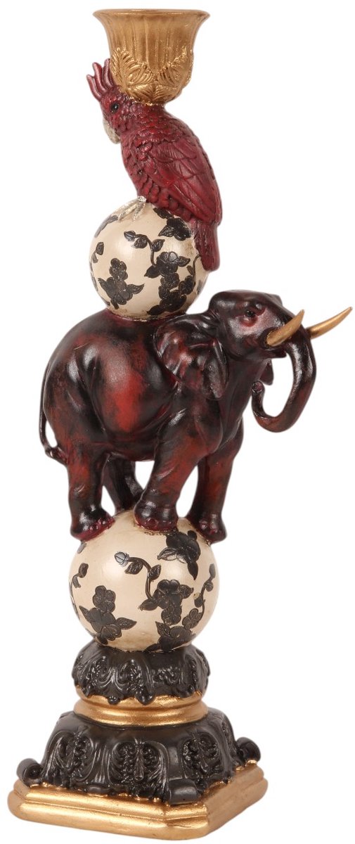 Baroque Kandelaar - Kandelaar Olifant 30 cm - Rood - Resin - 30.5x12x9 - Polyresin Mixed