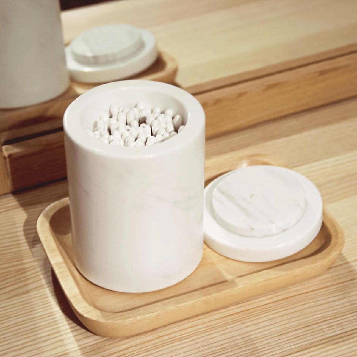 Stunq® Elegantie en Functionaliteit: Natuurlijk Marmeren Kruidenpot met Verwijderbaar Deksel