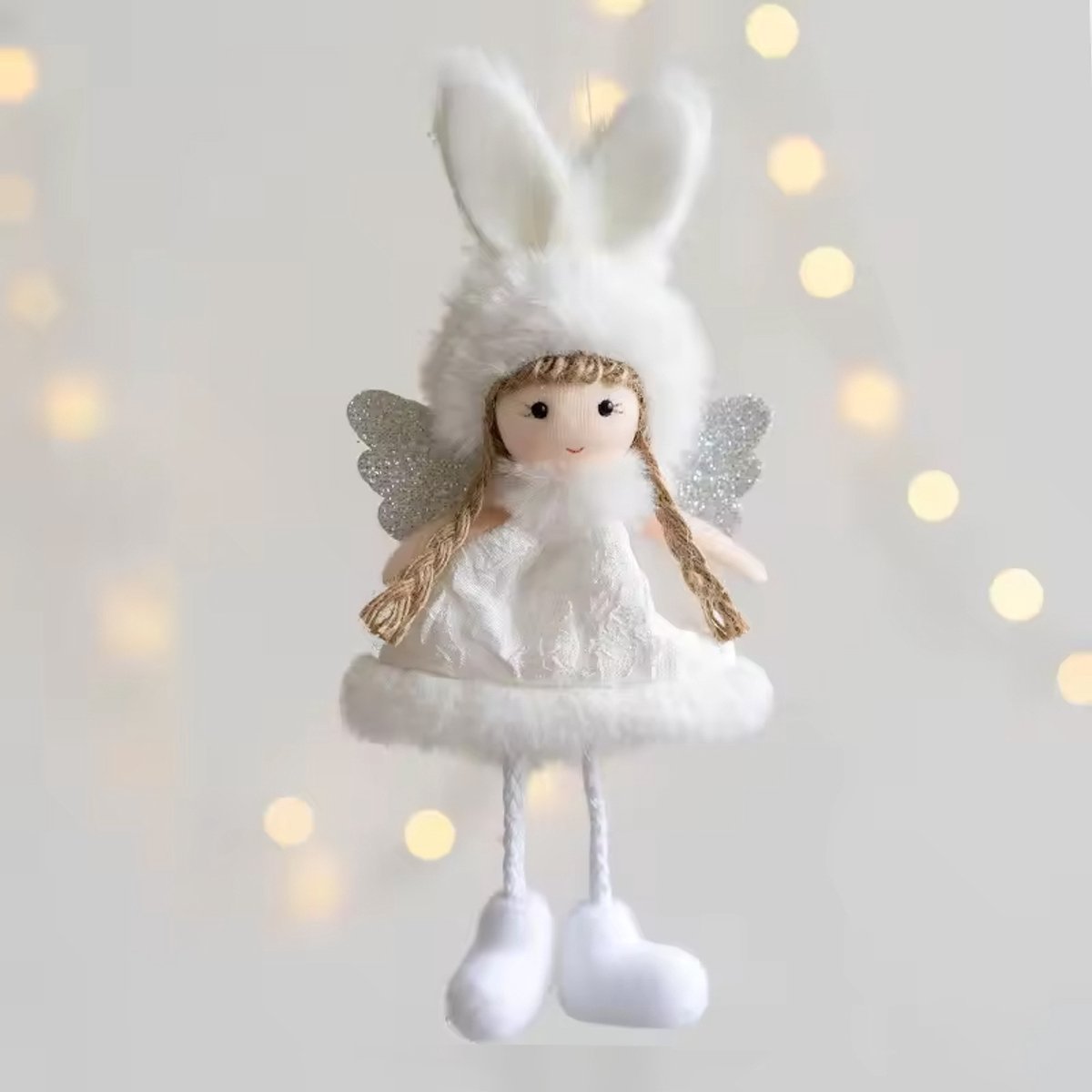 Kersthanger | Kerstbal - Kerstengeltje met konijnenoortjes - Kerstversiering - kerstboomversiering voor binnen - Kerstboom engel - 1 stuks - Wit