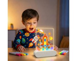 Lumio® Draadloos 3D Tekenbord - Nachtlampje Kind - Magisch Lichtgevend Tekenblok - Educatief Speelgoed - Incl. 7 Neon Stiften & Sjablonen - Wit