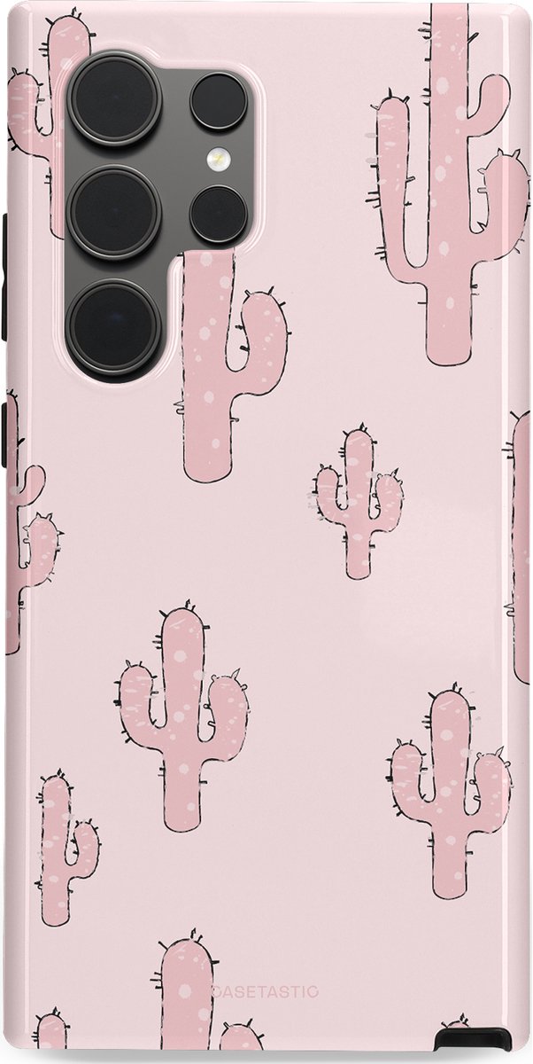 Casetastic Hoesje Geschikt voor Samsung S24 Ultra - Stijlvolle Beschermende Duo-layer Case - Roze Cactussen Pracht